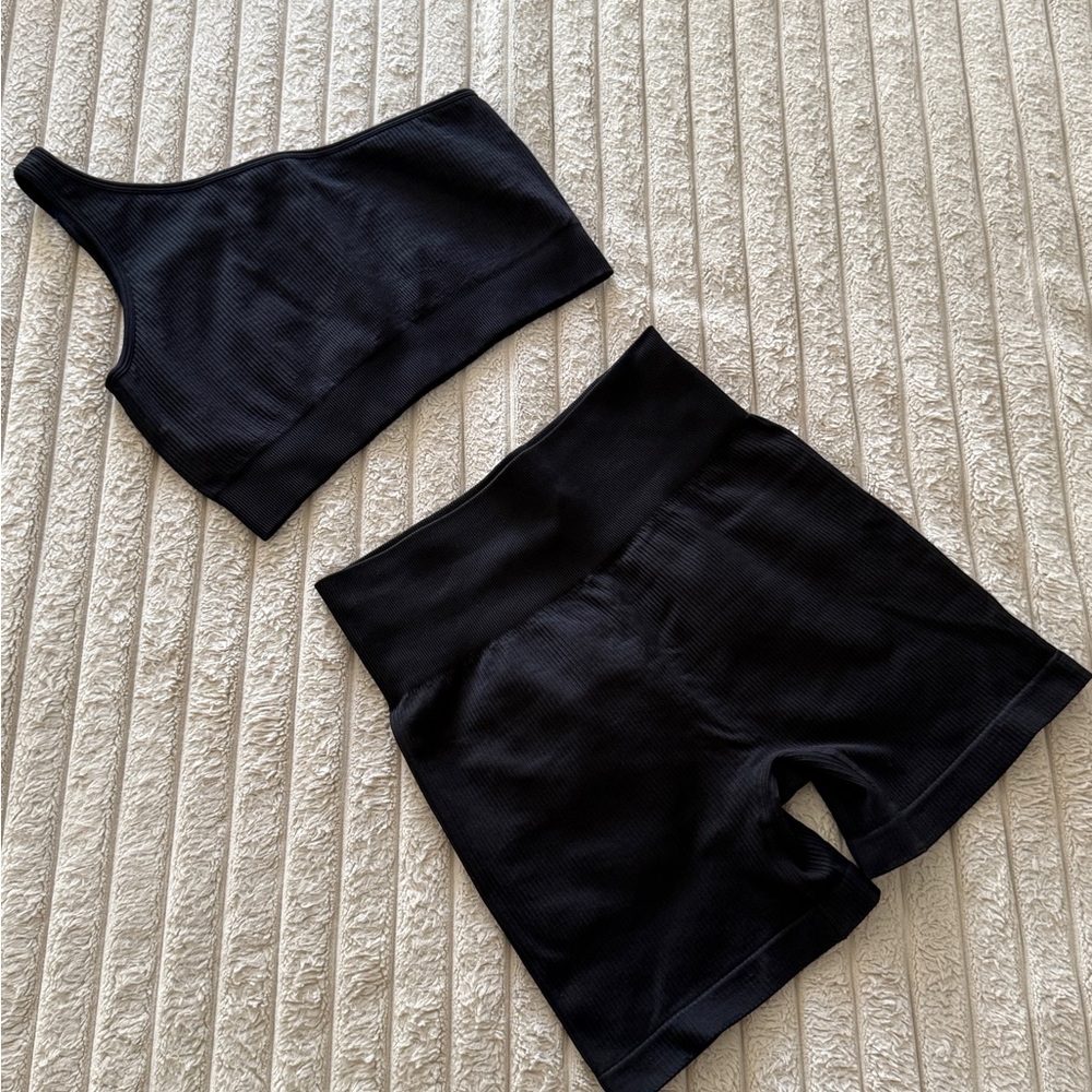 Black One-Shoulder Top and Shorts Set